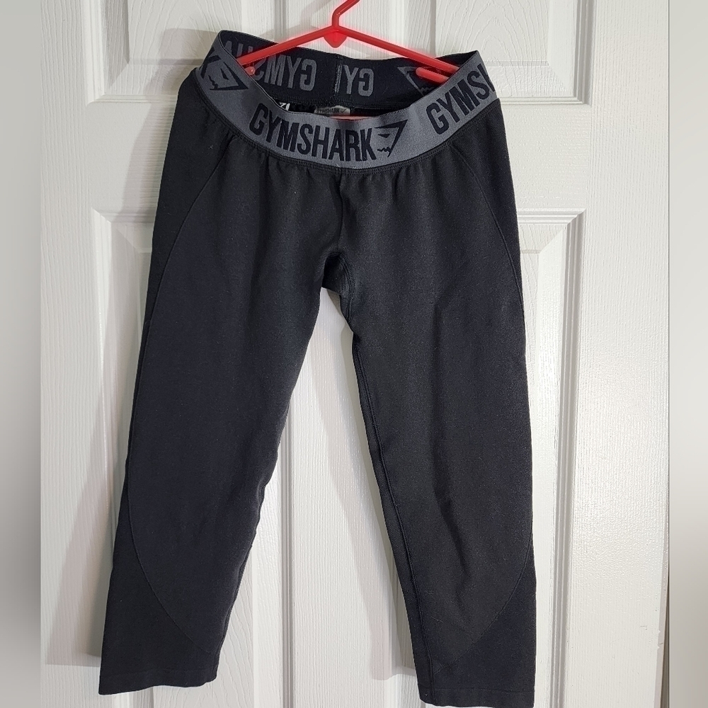 Gymshark cropped black leggings wide exposed elastic size S